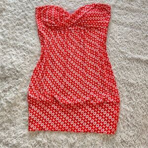 Y2K Charlotte Russe Coral Red Strapless Sweetheart Bubble Hem Bandeau S Small